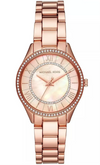 Michael Kors Lauryn rose gold women's watch with crystal bezel and rose gold bracelet