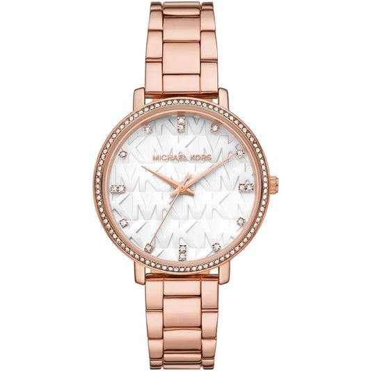 Michael Kors Pyper MK4594 rose gold women's watch with white dial and crystal bezel