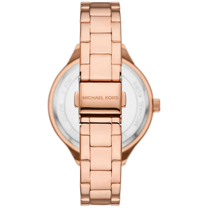 Michael Kors Slim Runway caseback with rose gold tone and branded text on stainless steel