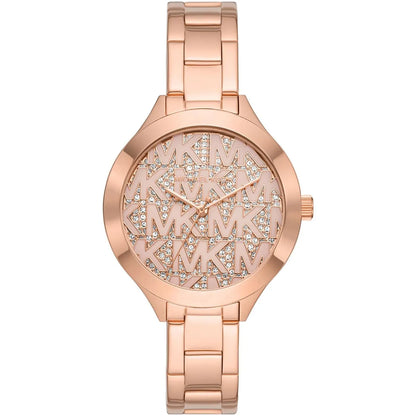 Michael Kors Slim Runway rose gold women's watch with crystal-paved dial and matching rose gold bracelet