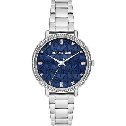 Michael Kors Pyper blue dial women's watch with silver stainless steel strap and crystal bezel