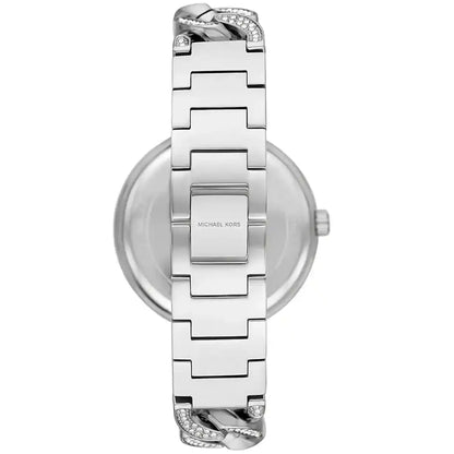 Michael Kors Catelyn watch back view displaying metal bracelet and case back