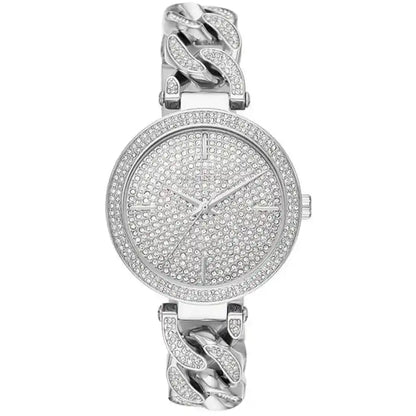 Michael Kors Catelyn silver women's watch with crystal-paved dial and chain link bracelet