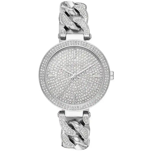 Michael Kors Catelyn silver women's watch with crystal-paved dial and chain link bracelet
