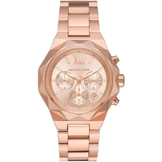 Michael Kors Raquel chronograph women's watch with rose gold-tone stainless steel case and matching bracelet