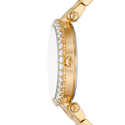 Michael Kors Parker Lux watch side profile showing crystal-set bezel and rose gold case thickness