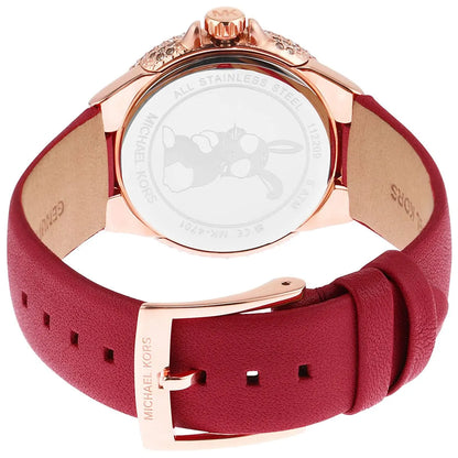 Michael Kors Camille watch caseback showing stainless steel with engraved branding