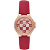 Michael Kors Camille red leather watch with crystal-set rose gold bezel and checkerboard dial