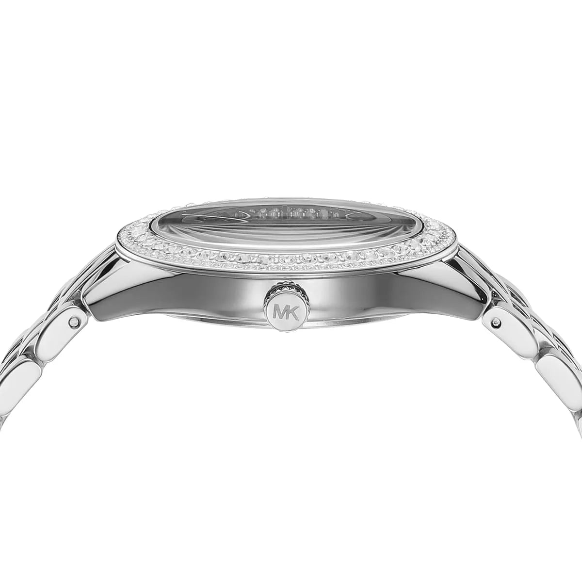 Harlowe watch case profile displaying crown and bezel design details