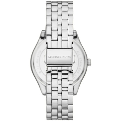 Michael Kors Harlowe watch caseback with transparent crystal revealing movement