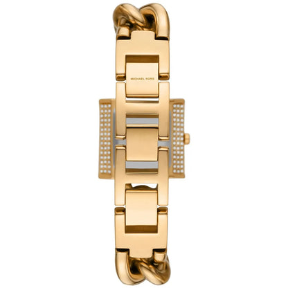 Back view of MK4711 watch showing Michael Kors branding and gold chain link band