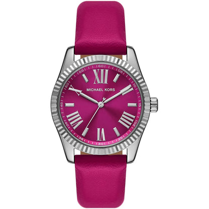 Michael Kors Lexington women's watch with magenta dial and pink leather strap