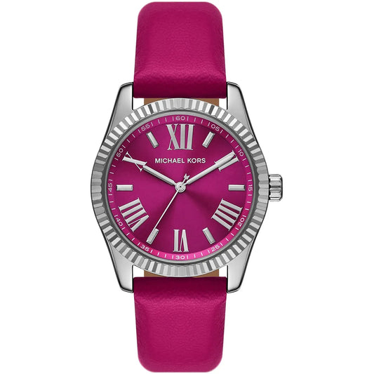 Michael Kors Lexington women's watch with magenta dial and pink leather strap