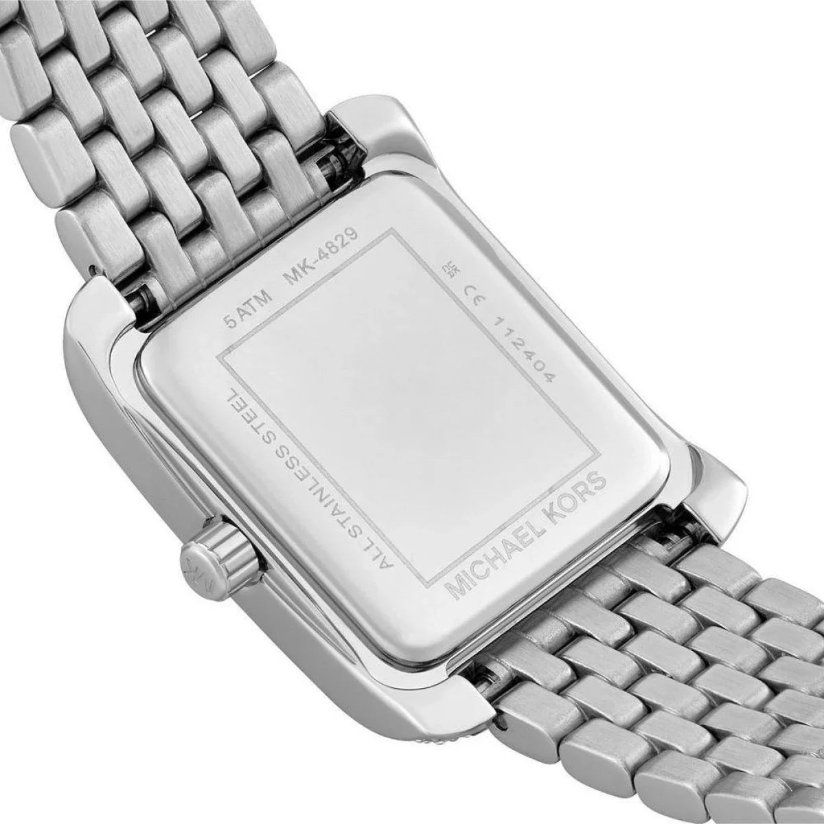 Michael Kors Emery watch caseback showing model number MK4829 and specifications