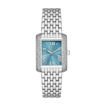 Michael Kors Emery silver-tone women's watch with turquoise dial and crystal-accented case