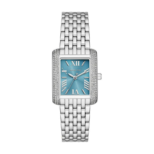 Michael Kors Emery silver-tone women's watch with turquoise dial and crystal-accented case