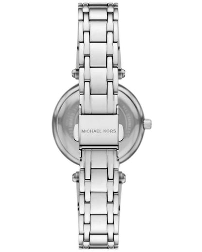 Michael Kors Laney MK4894 case back view with silver-tone bracelet and Michael Kors branding
