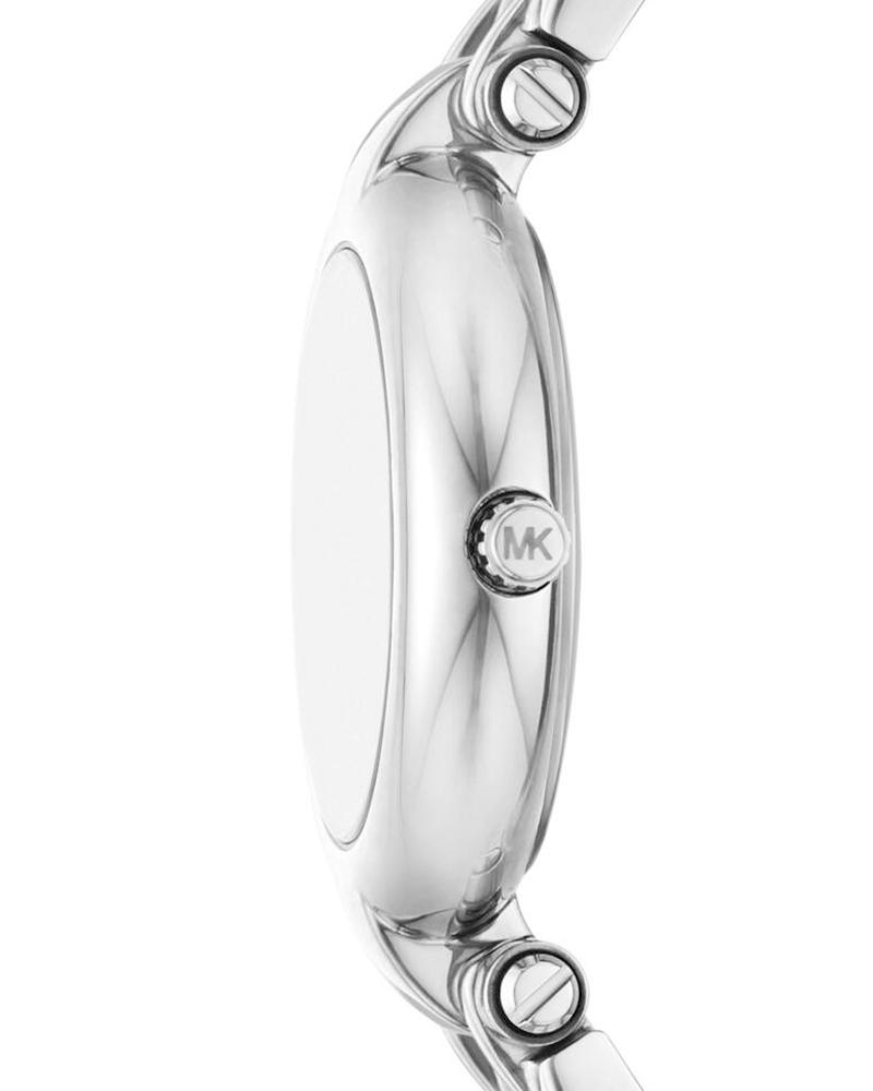 Michael Kors Laney MK4894 side view showing case profile and silver-tone steel bracelet
