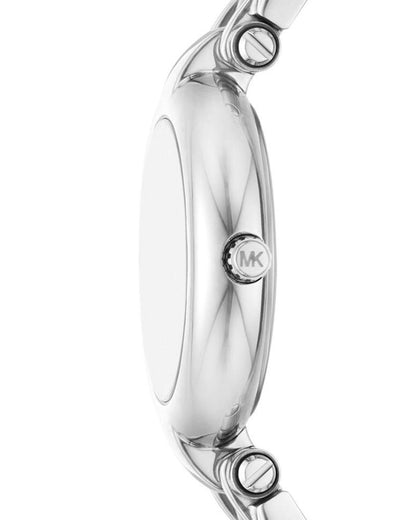 Michael Kors Laney MK4894 side view showing case profile and silver-tone steel bracelet