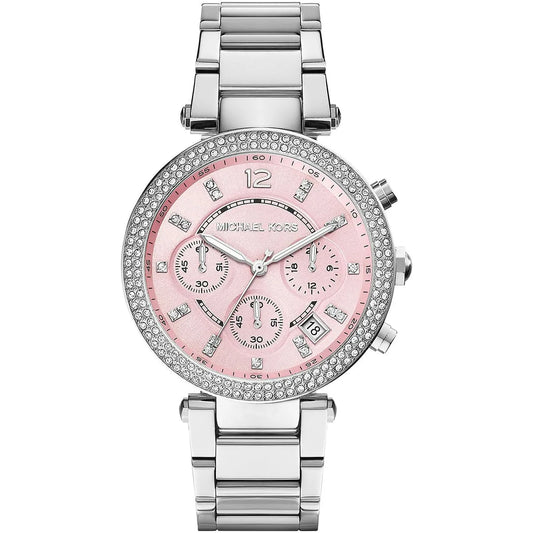 Michael Kors Parker women's chronograph watch with pink dial and crystal bezel