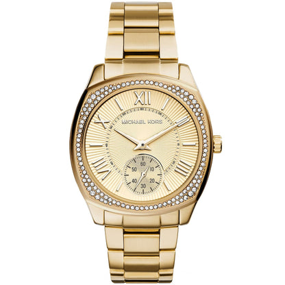 Michael Kors Bryn gold women's watch with crystal bezel and gold metal bracelet