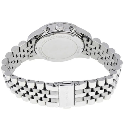 Caseback view of Michael Kors Lexington MK6221 stainless steel chronograph watch