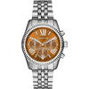 Michael Kors Lexington MK6221 chronograph watch with orange dial and stainless steel bracelet