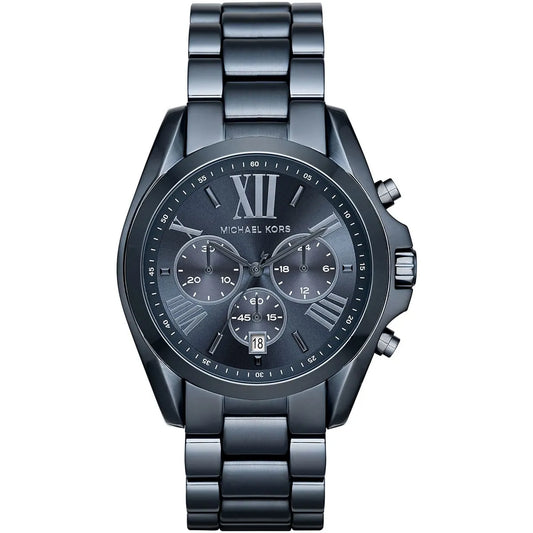 Michael Kors Bradshaw chronograph watch with navy blue dial and stainless steel bracelet