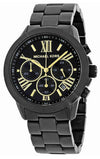 Michael Kors Brecken black stainless steel chronograph watch with gold Roman numerals and three subdials