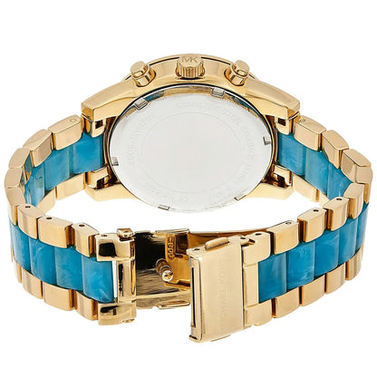 Michael Kors Ritz watch caseback showing strap links and deployant clasp