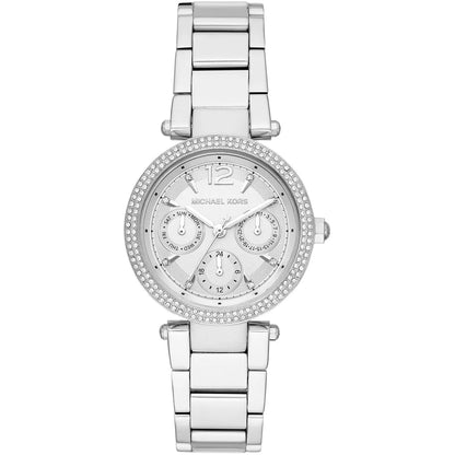Michael Kors Parker Mini multifunction watch with white dial and crystal-set bezel