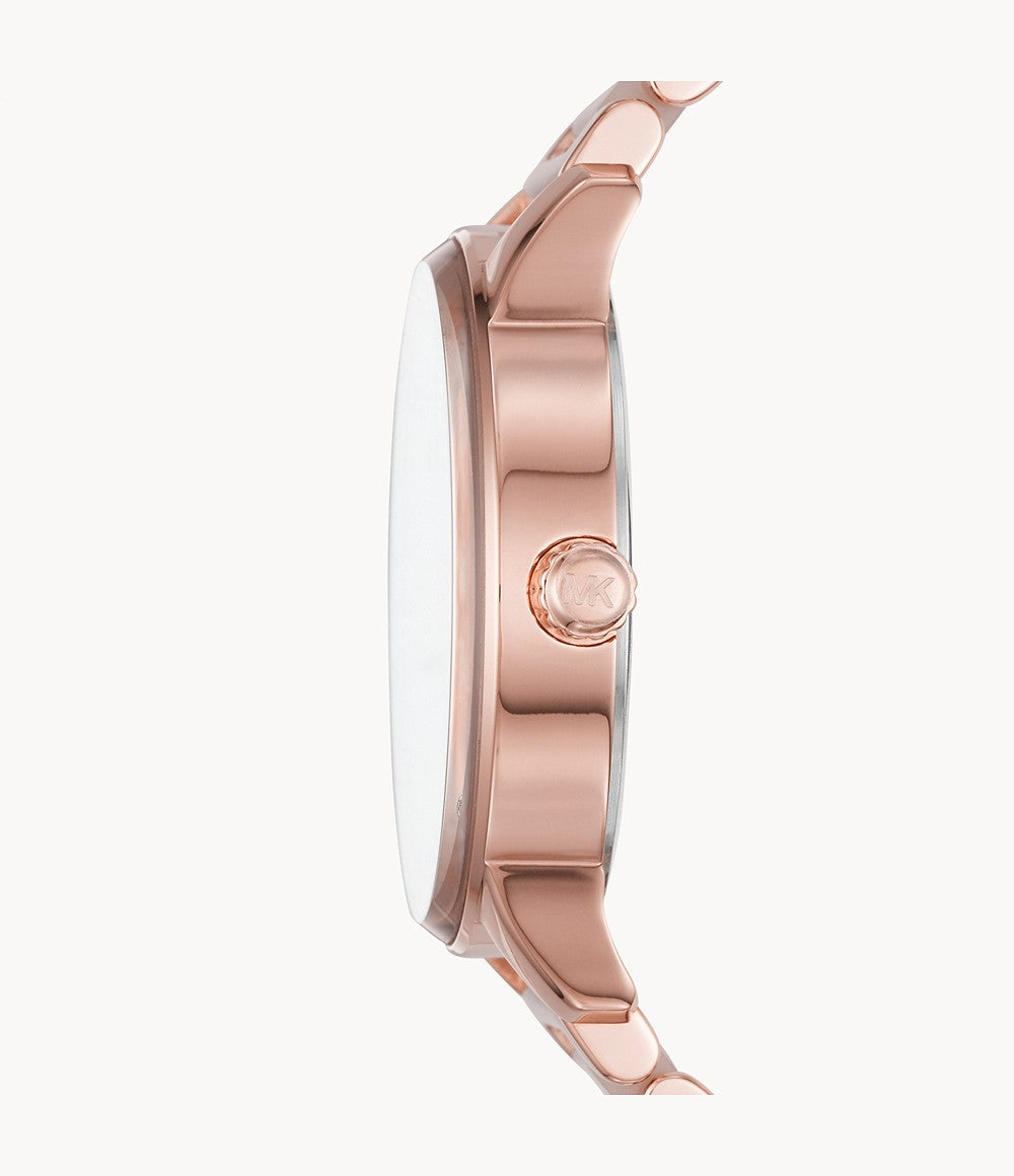 Michael Kors Kinsley MK6432 rose gold women's watch side profile view showing case thickness