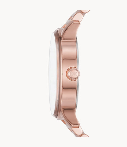 Michael Kors Kinsley MK6432 rose gold women's watch side profile view showing case thickness