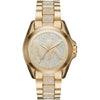 Michael Kors Bradshaw gold women's watch with crystal-paved silver dial and MK logo