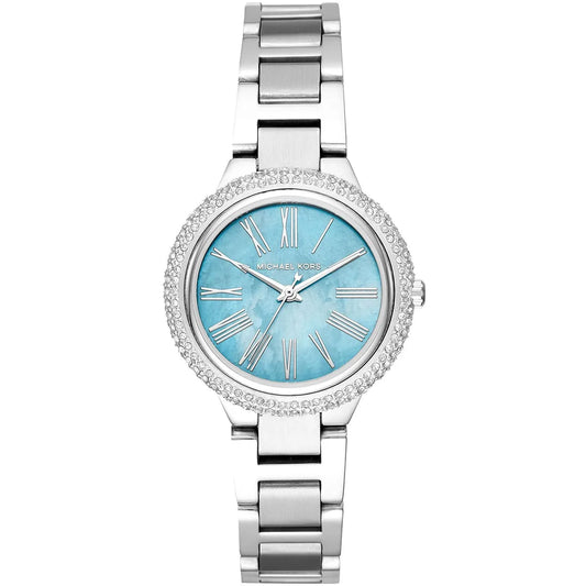 Michael Kors Mini Taryn silver women's watch with blue MOP dial and crystal bezel