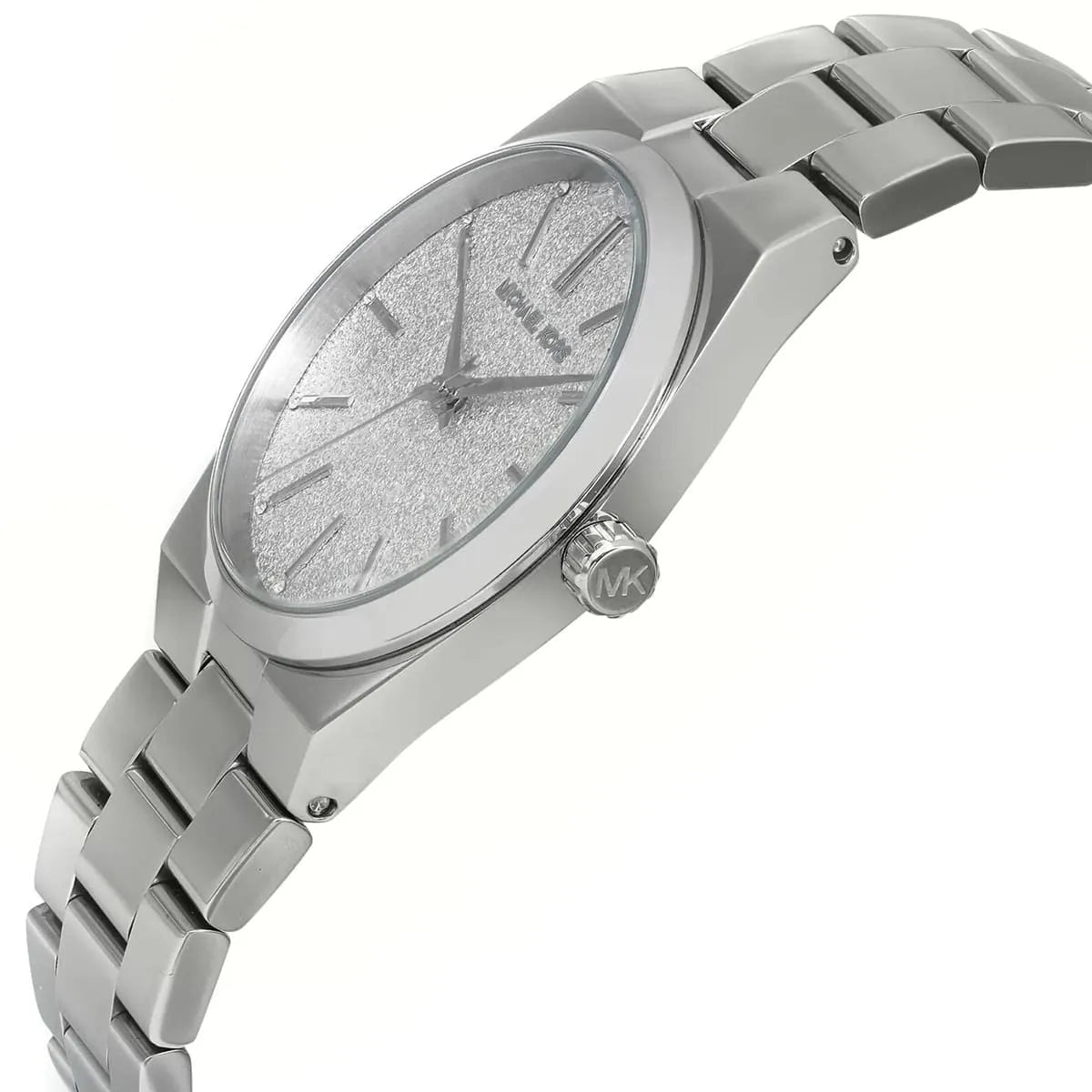 Michael Kors Channing MK6626 watch on wrist showing side view with metal bracelet