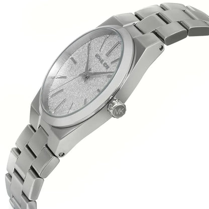 Michael Kors Channing MK6626 watch on wrist showing side view with metal bracelet