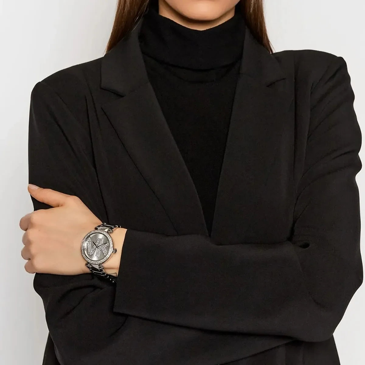 Michael Kors Parker women's watch worn on wrist with silver-tone bracelet