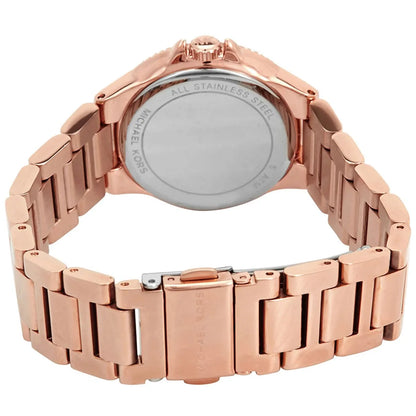 Michael Kors Camille watch rose gold stainless steel bracelet with links and fold-over clasp