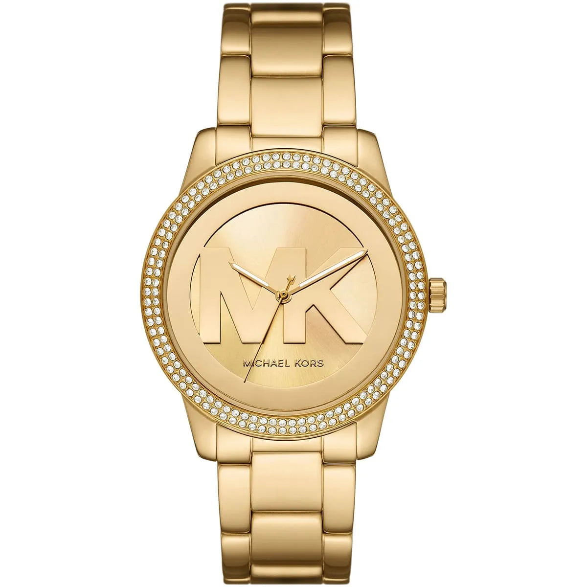 Michael Kors Tibby MK6879 gold women's watch with crystal bezel and MK logo dial