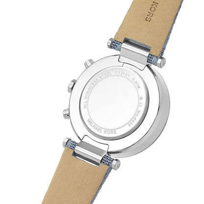 Michael Kors Parker watch caseback showing stainless steel with engraved text