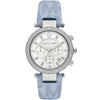 Michael Kors Parker chronograph watch with white dial and blue leather strap