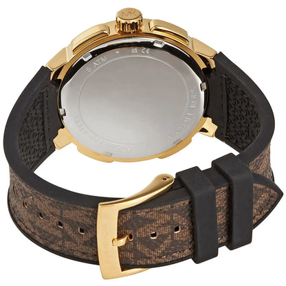 Michael Kors Sidney MK6948 women's watch caseback showing gold-tone case back and brown leather strap