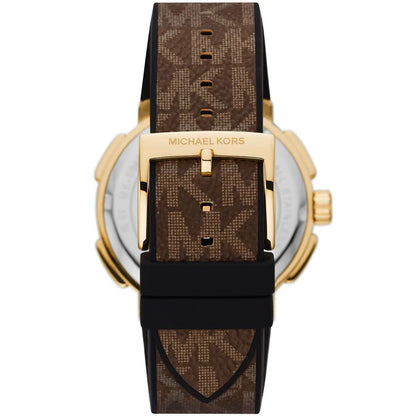Michael Kors Sidney MK6948 women's watch strap detail showing brown patterned leather with gold-tone buckle
