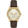 Michael Kors Tibby gold-tone multifunction women's watch with white dial and brown logo leather strap