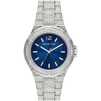 Michael Kors Lennox Pavé women's watch with blue dial, crystal-set silver-tone case and bracelet
