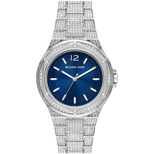 Michael Kors Lennox Pavé women's watch with blue dial, crystal-set silver-tone case and bracelet
