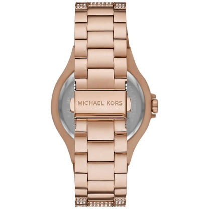 Michael Kors Lennox caseback showing stainless steel bracelet and engraved MICHAEL KORS text