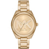 Michael Kors Janelle gold women's watch with MK logo dial and gold-tone stainless steel bracelet