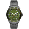 Michael Kors Cunningham MK7158 men's watch with olive green dial, gunmetal case, multifunction subdials, and stainless steel bracelet
